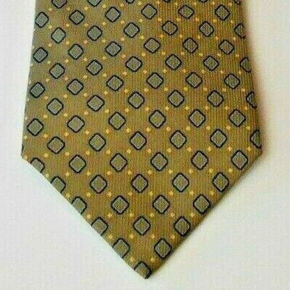 Nautica Mens Tie 100% Silk Neckwear Greenish Brown Blue Yellow Diamond Pattern - Picture 1 of 8